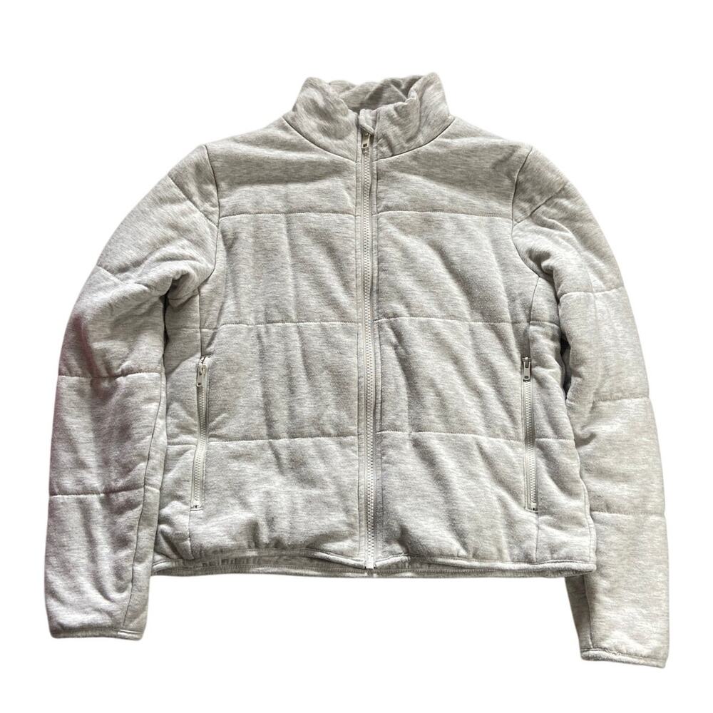Three Dots Quilted Knit Cropped Puffer Jacket Pockets Zip Up Gray Women Size XS